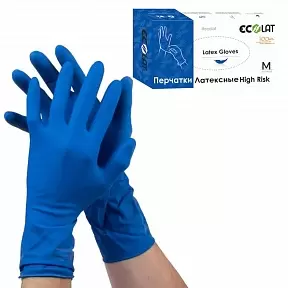 Перчатки медицинские латексные диагностические синие High Risk размер M фото